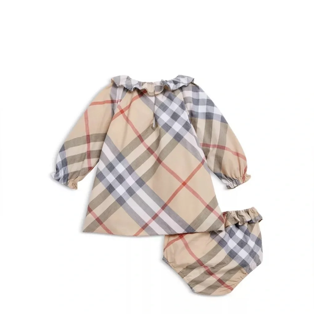BURBERRY Baby Girl Emmeline Check Dress Set in Beige
